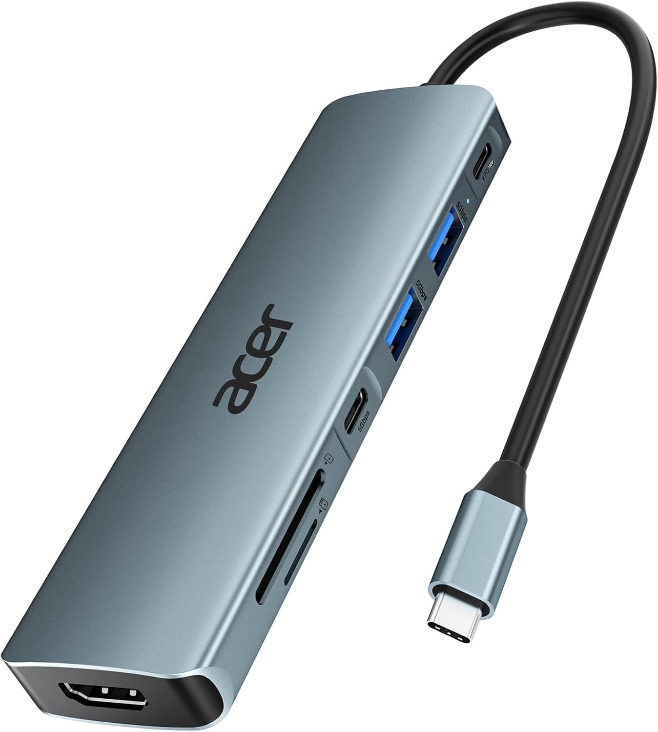 Acer USB C Hub 7 in 1 Multi Port Type C Adapter Hub to 4K HDMI Micro SD Card Reader USB C & USB A 3.0 100W PD Compatible with iPad Pro MacBook Pro Laptops